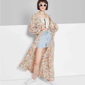 Women's Floral Print Long Sleeve Tiered Duster Kimono Wild Fable XS
